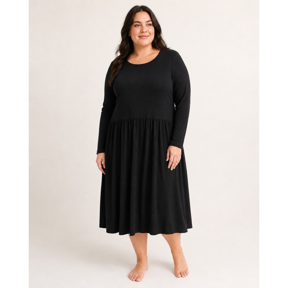 Lane Bryant Ribbed Knit Midi‎ Dress Womens Large Black NWT